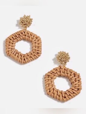 J.Crew NWT Gold Rattan bead earrings Boho glass seed beads Gold Pleated woven